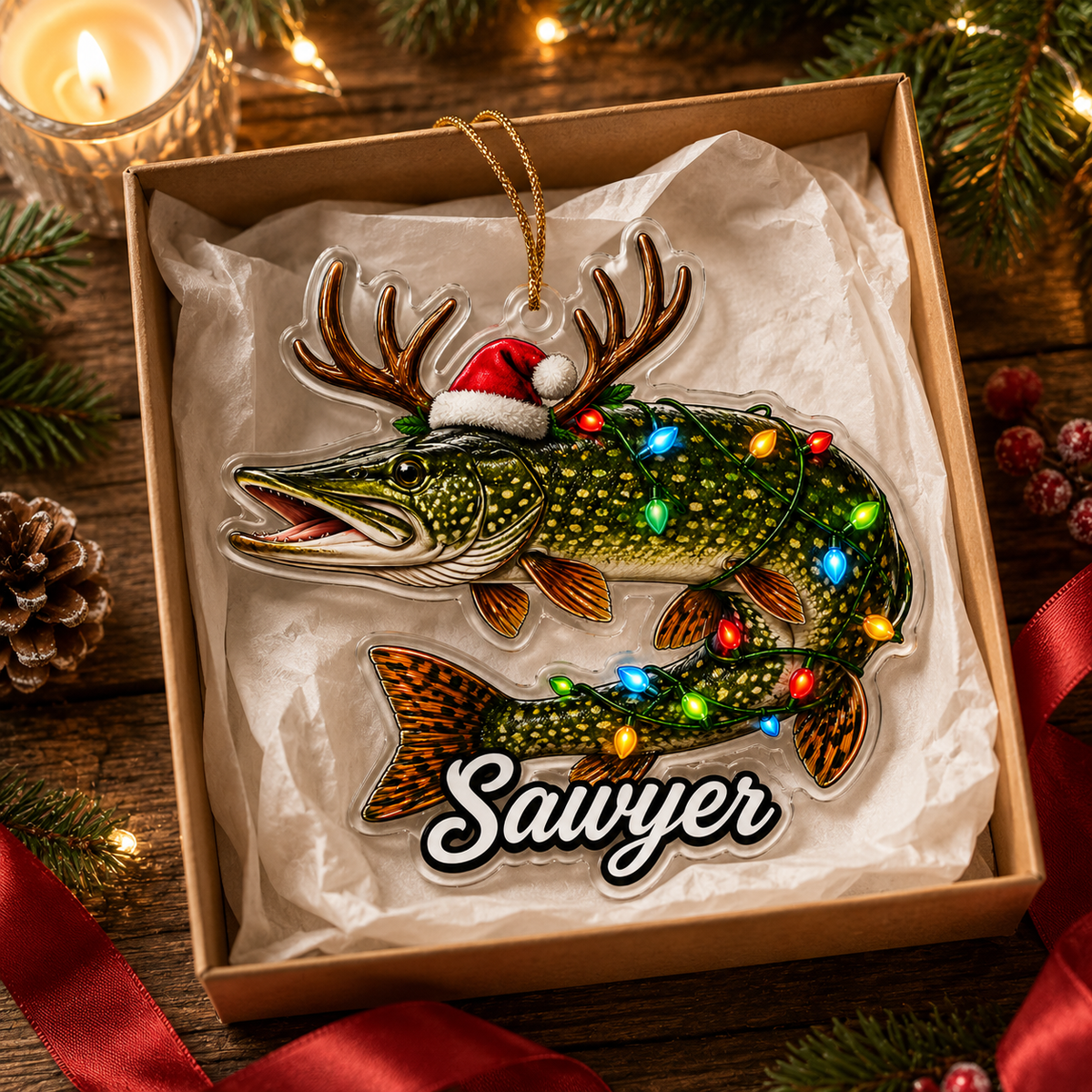 Fishing Christmas Lights Pike Fish Acrylic
