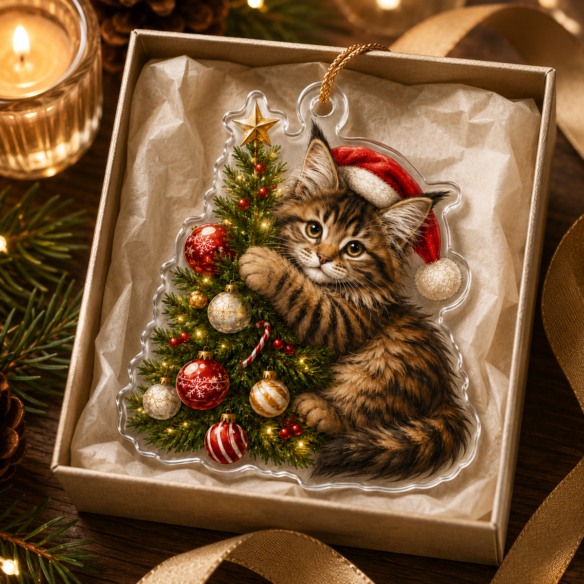 Cat With Christmas Tree Maine Coon