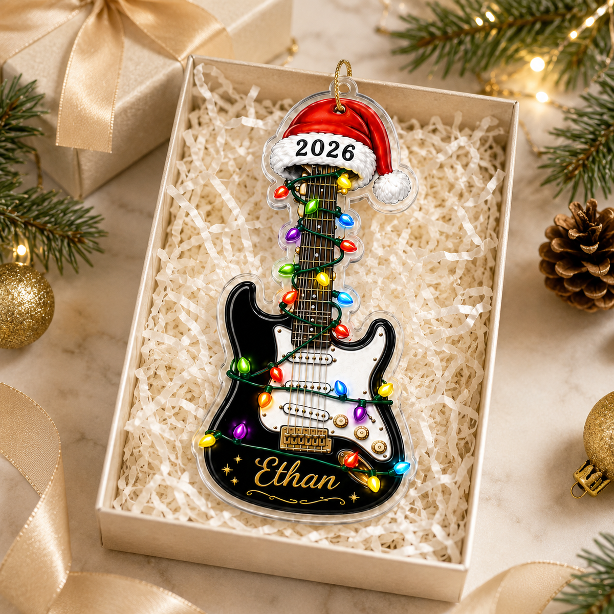 Guitar Custom Name Acrylic - Electric Guitar Santa Hat