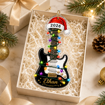 Guitar Custom Name Acrylic - Electric Guitar Santa Hat