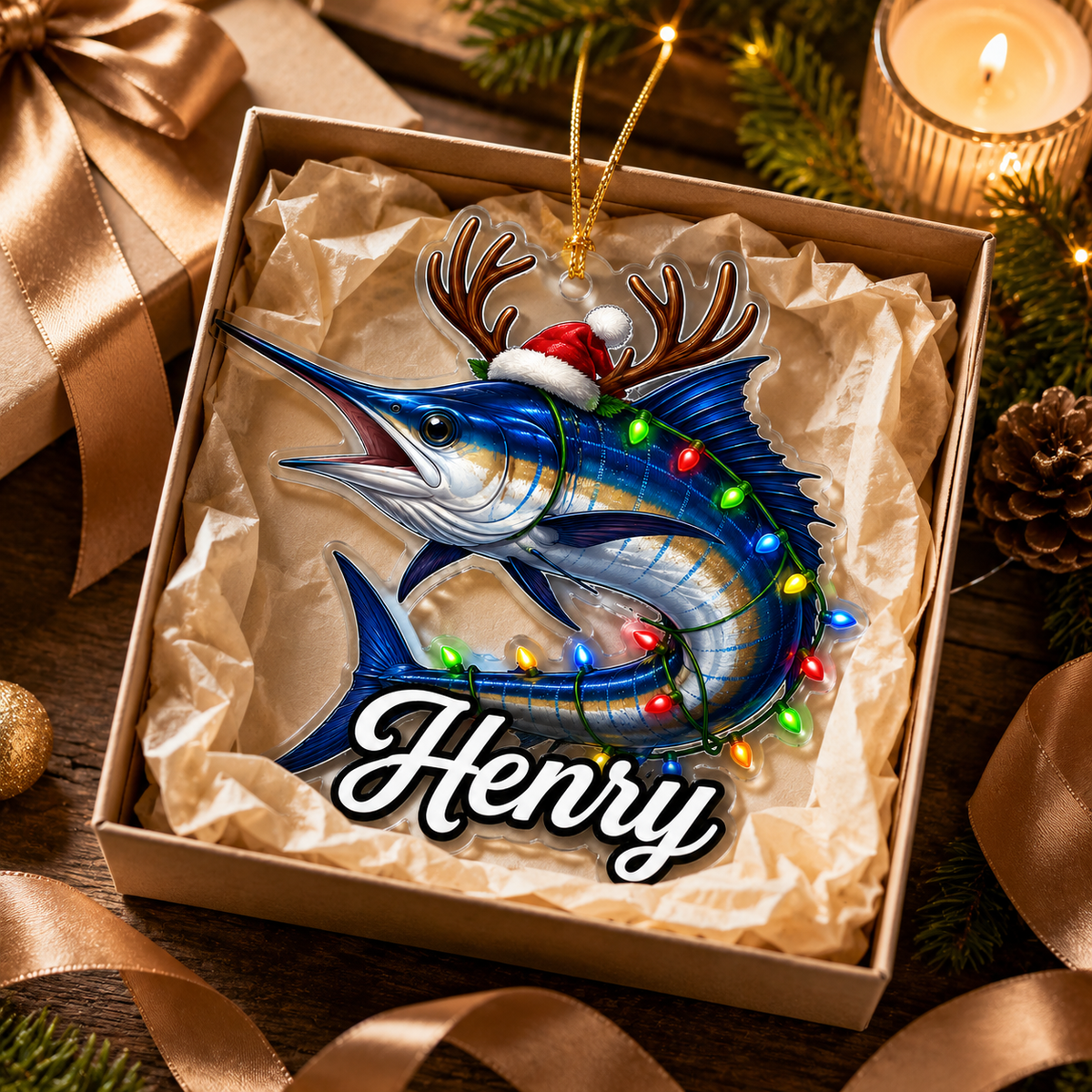 Fishing Christmas Lights Blue Marlin Acrylic