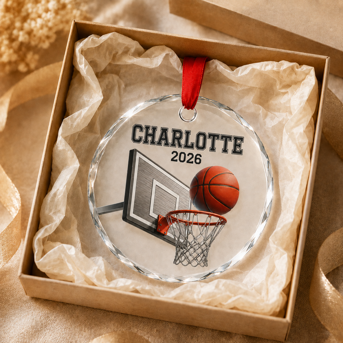 Basketball Glass Ornament - Basketball Hoop