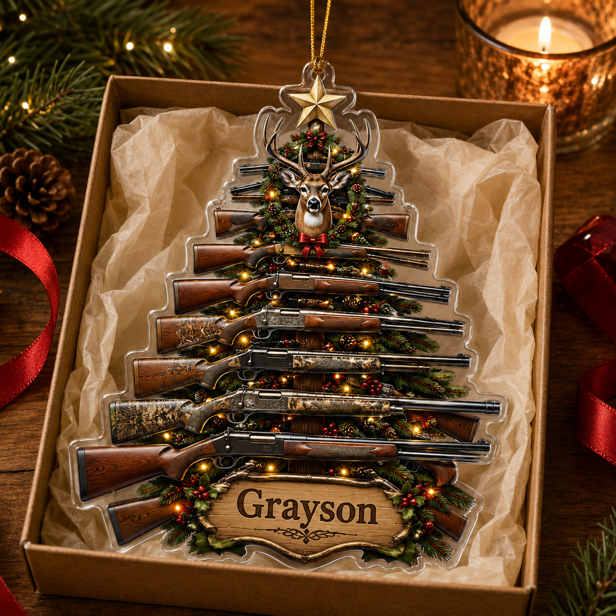 Personalized Hunting Rifle Christmas Tree Acrylic