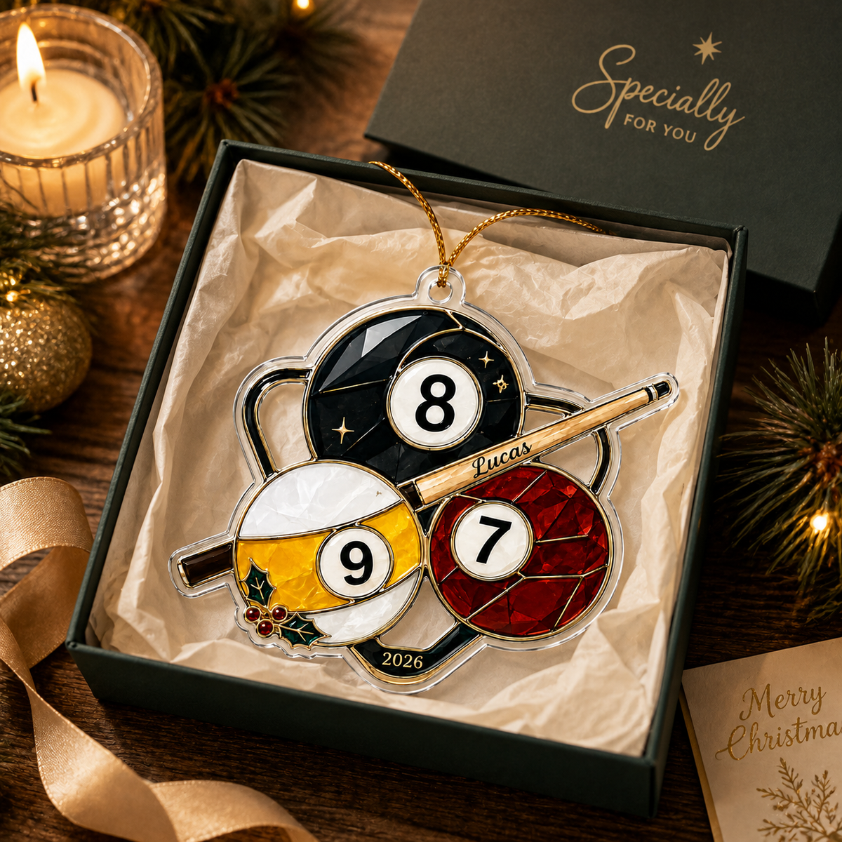 Custom Name Billiards Christmas Trio Acrylic
