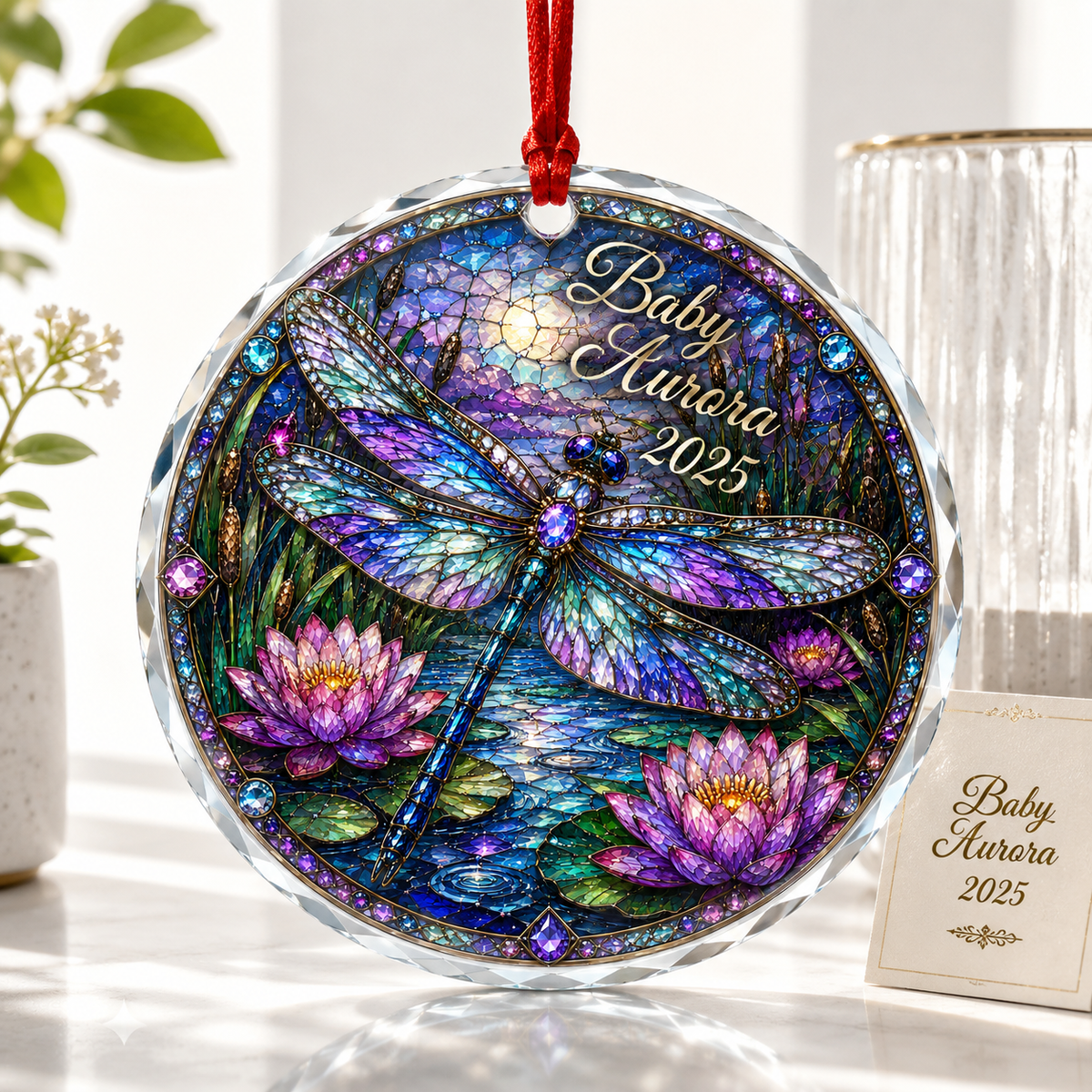 Custom Name Glass Animal Dragonfly