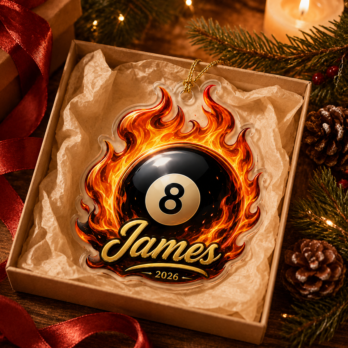Custom Name Billiards Flaming 8 Ball Acrylic