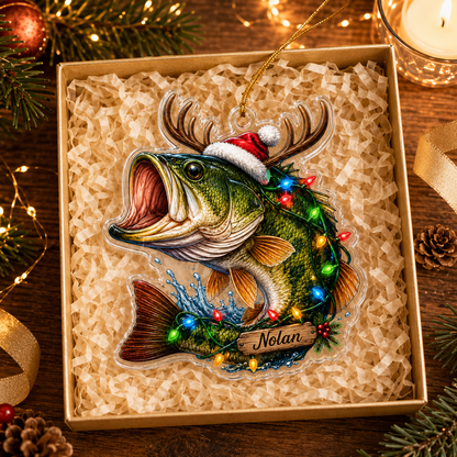 Personalized Fishing Christmas Reindeer Bass Acrylic