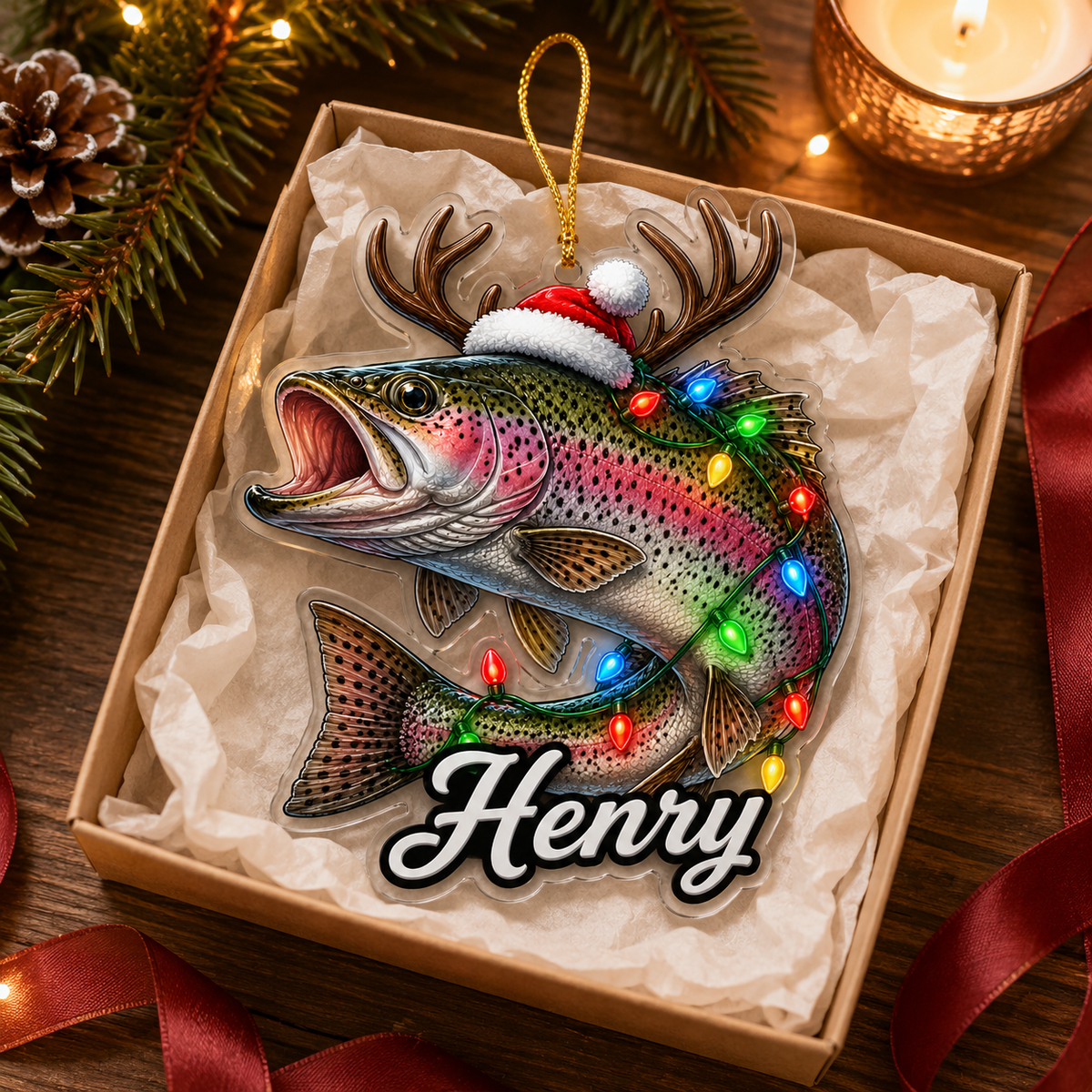 Fishing Christmas Lights Rainbow Trout Acrylic