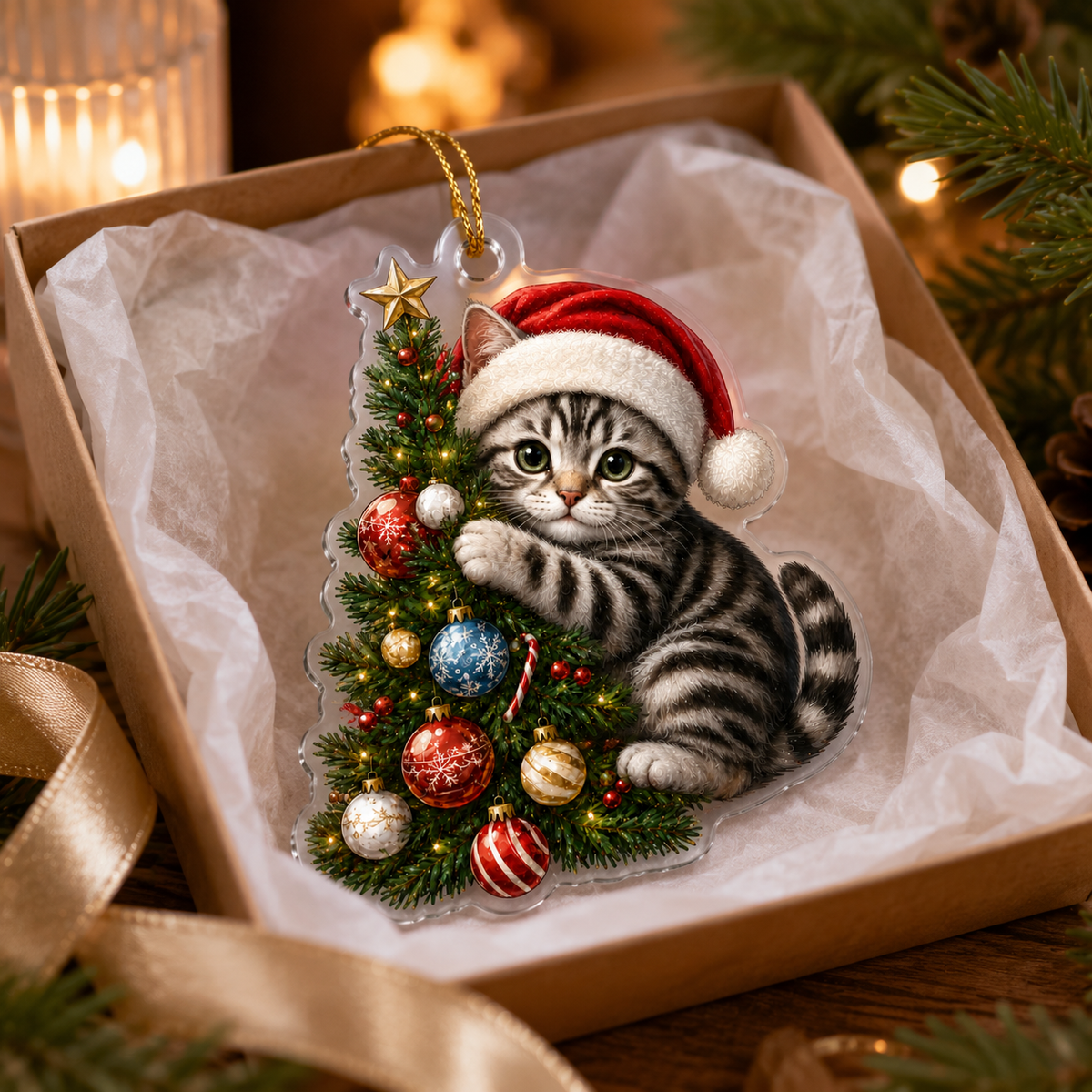 Cat With Christmas Tree American Shorthair