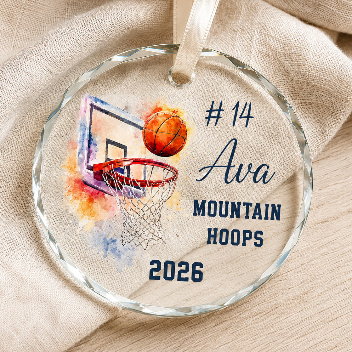 Basketball Glass Ornament - Watercolor Hoop