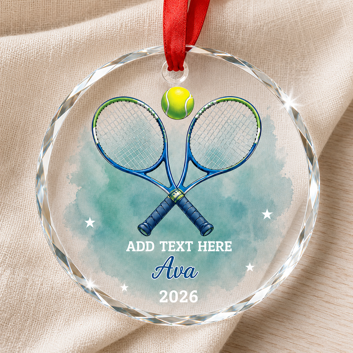 Custom Photo Sport Glass Ornament Tennis Crossed Rackets