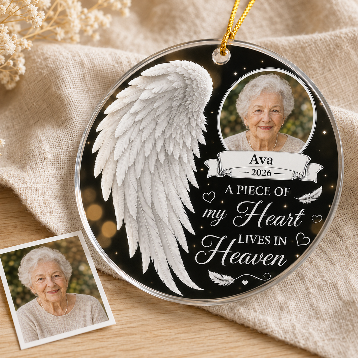Custom Photo Heart In Heaven Angel Wing