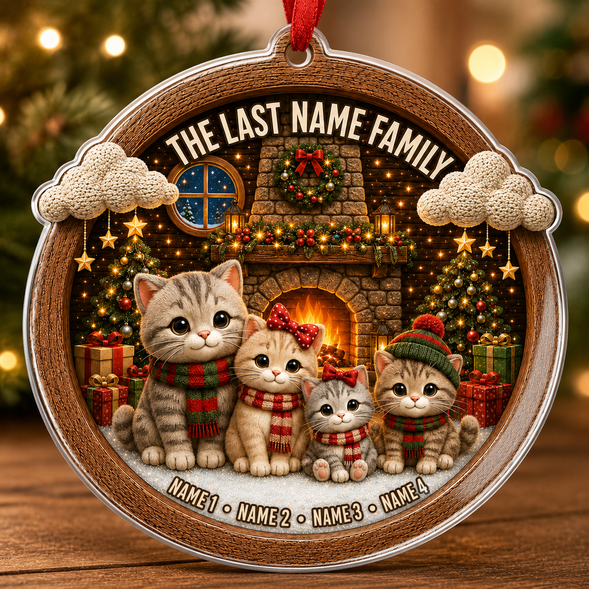 Christmas Family Wood Cat