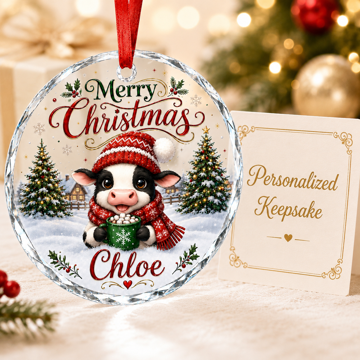 Christmas Glass Animal Cow