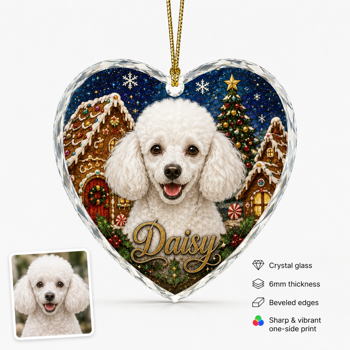 Custom Photo Dog Glass Dog With Gingerbread Village