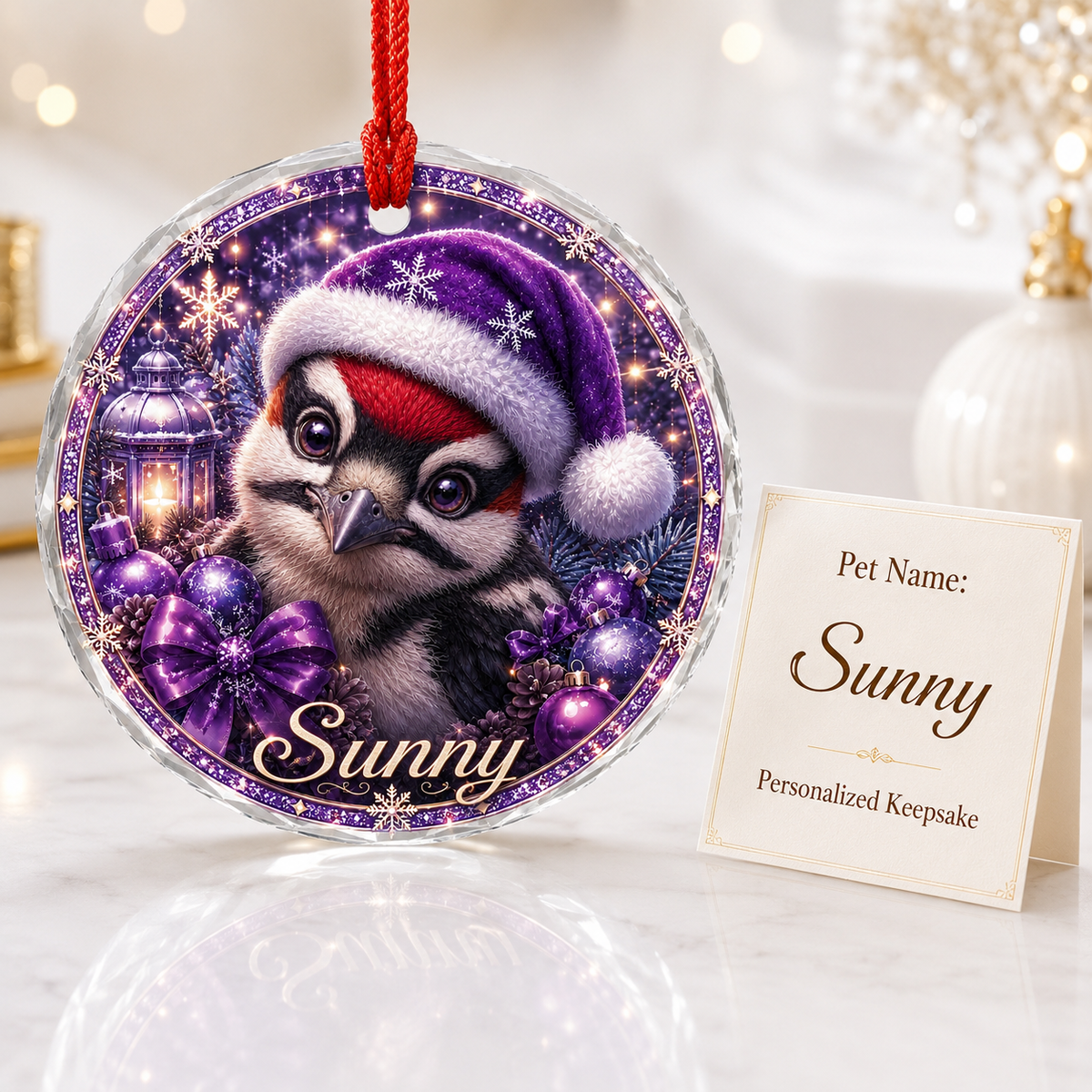 Purple Bird At Christmas Woodpecker