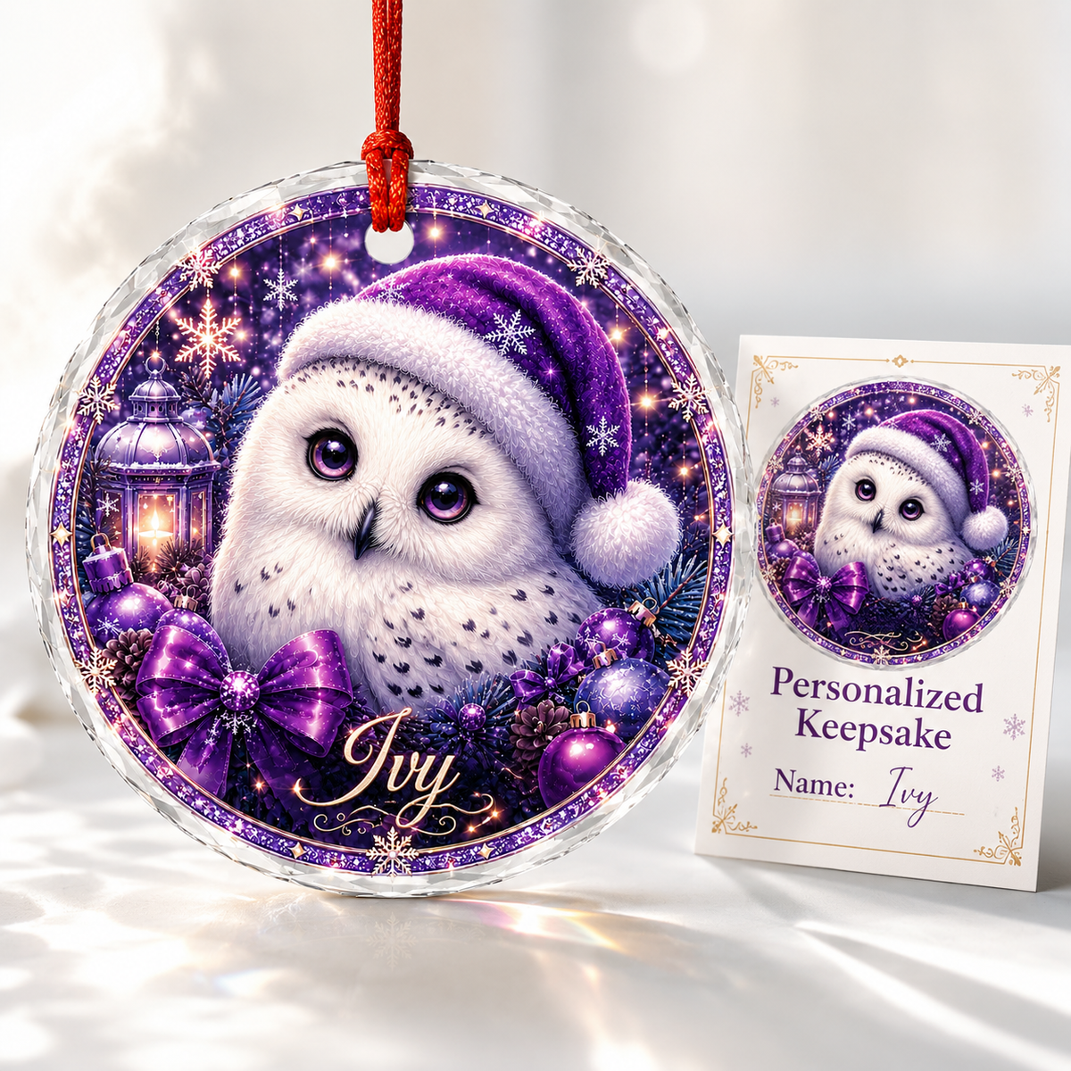 Purple Bird At Christmas Snowy Owl
