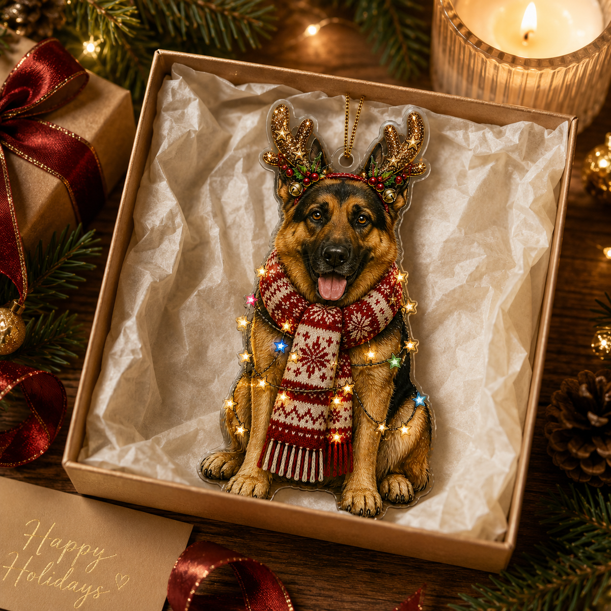 Dog Decor with Antlers & Scarf German Shepherd