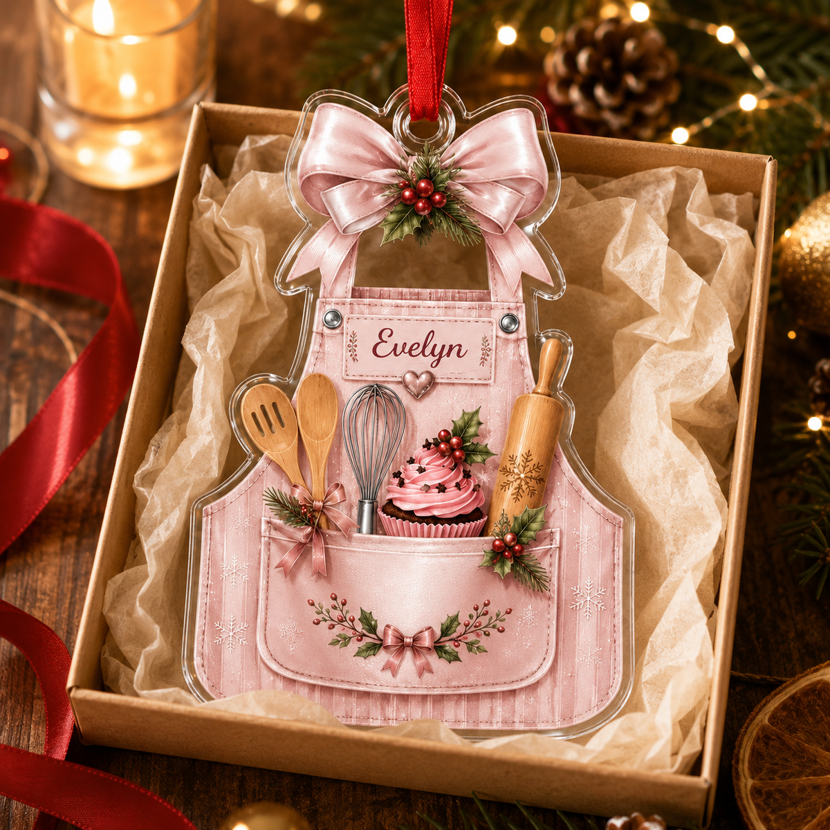 Personalized Kitchen Utensils Acrylic Pink Apron