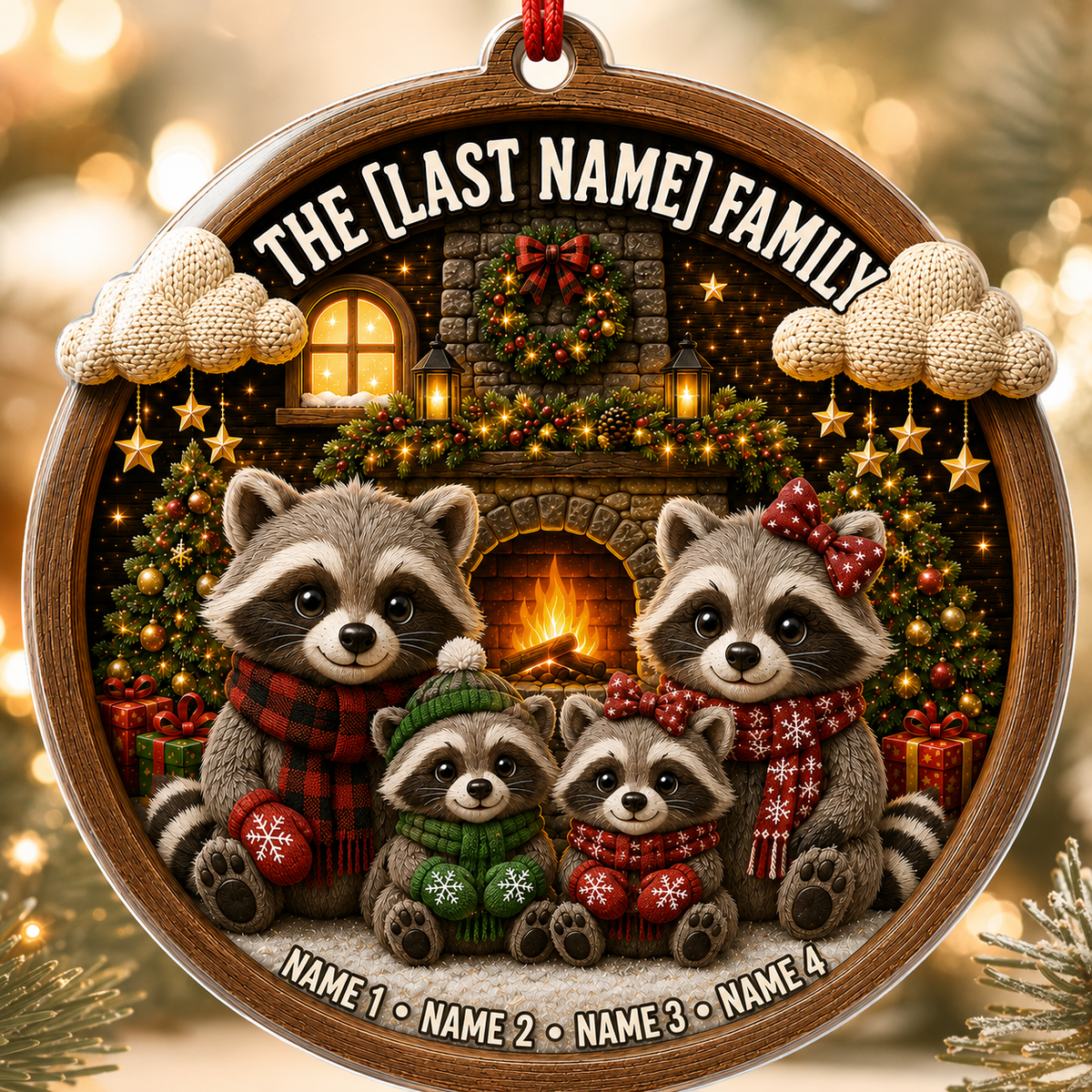 Christmas Family Wood Raccoon