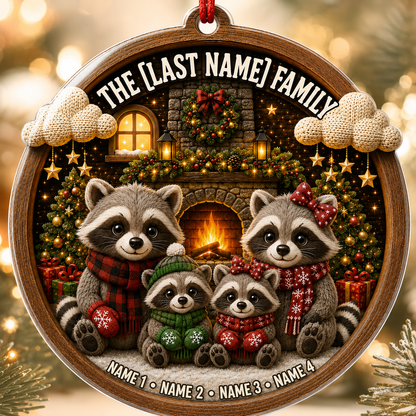 Christmas Family Wood Raccoon