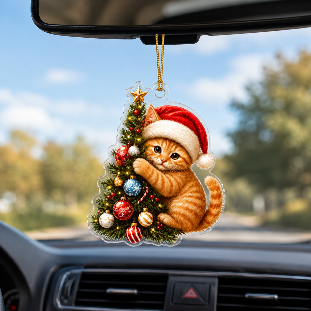 Cat With Christmas Tree Orange Tabby