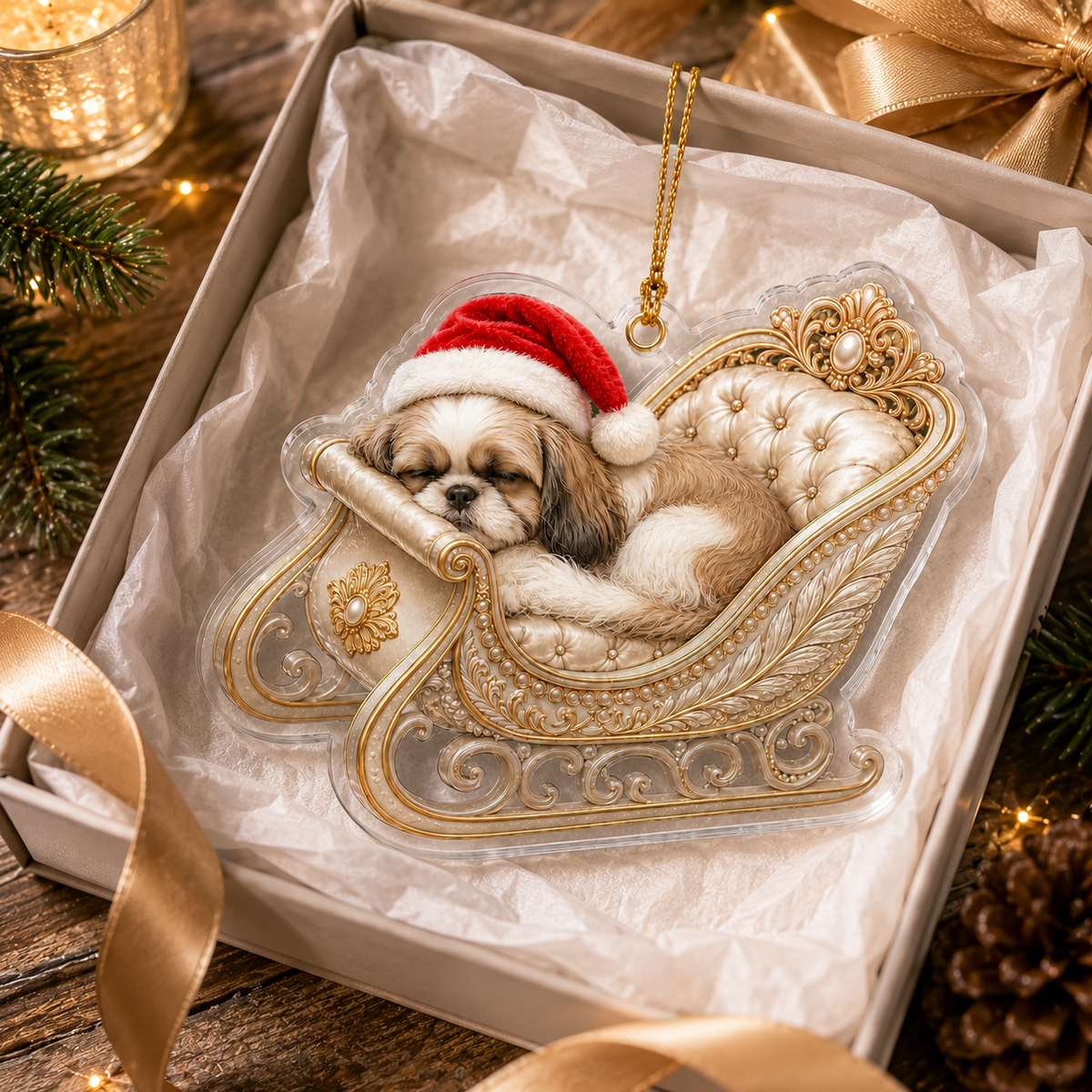 Dog Christmas Sleigh Shih Tzu