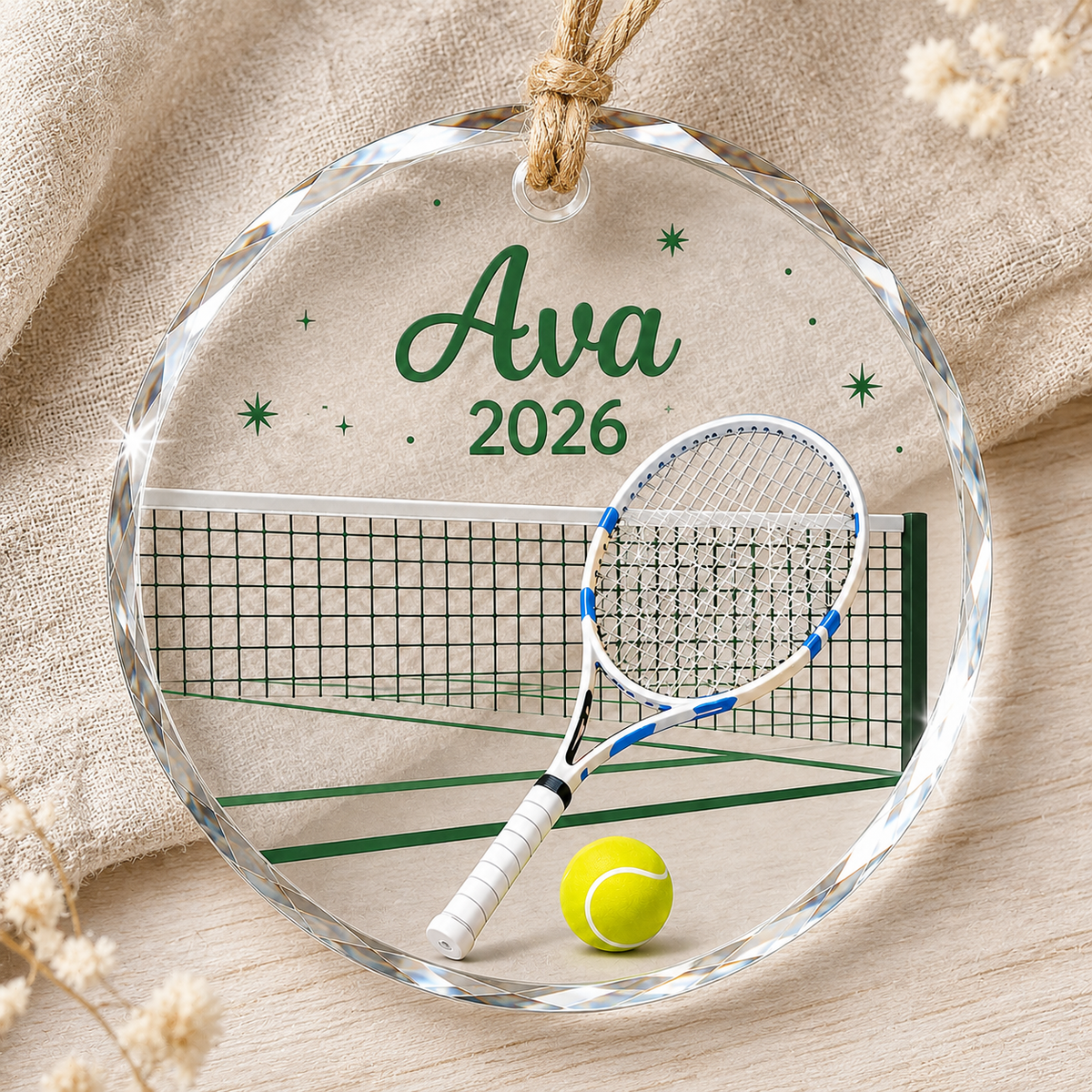 Custom Photo Sport Glass Ornament Tennis Court Racket
