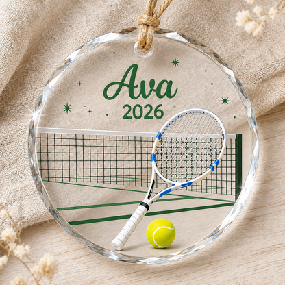Custom Photo Sport Glass Ornament Tennis Court Racket