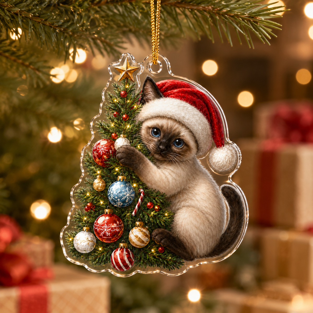 Cat With Christmas Tree Siamese