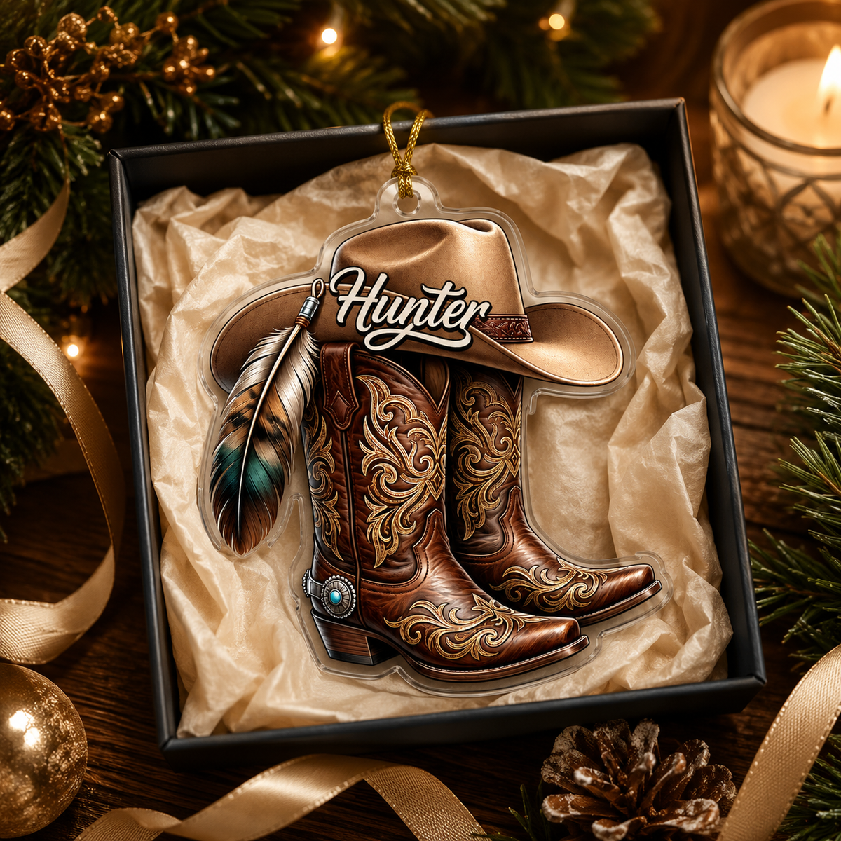 Personalized Boots Feather Cowboy Acrylic