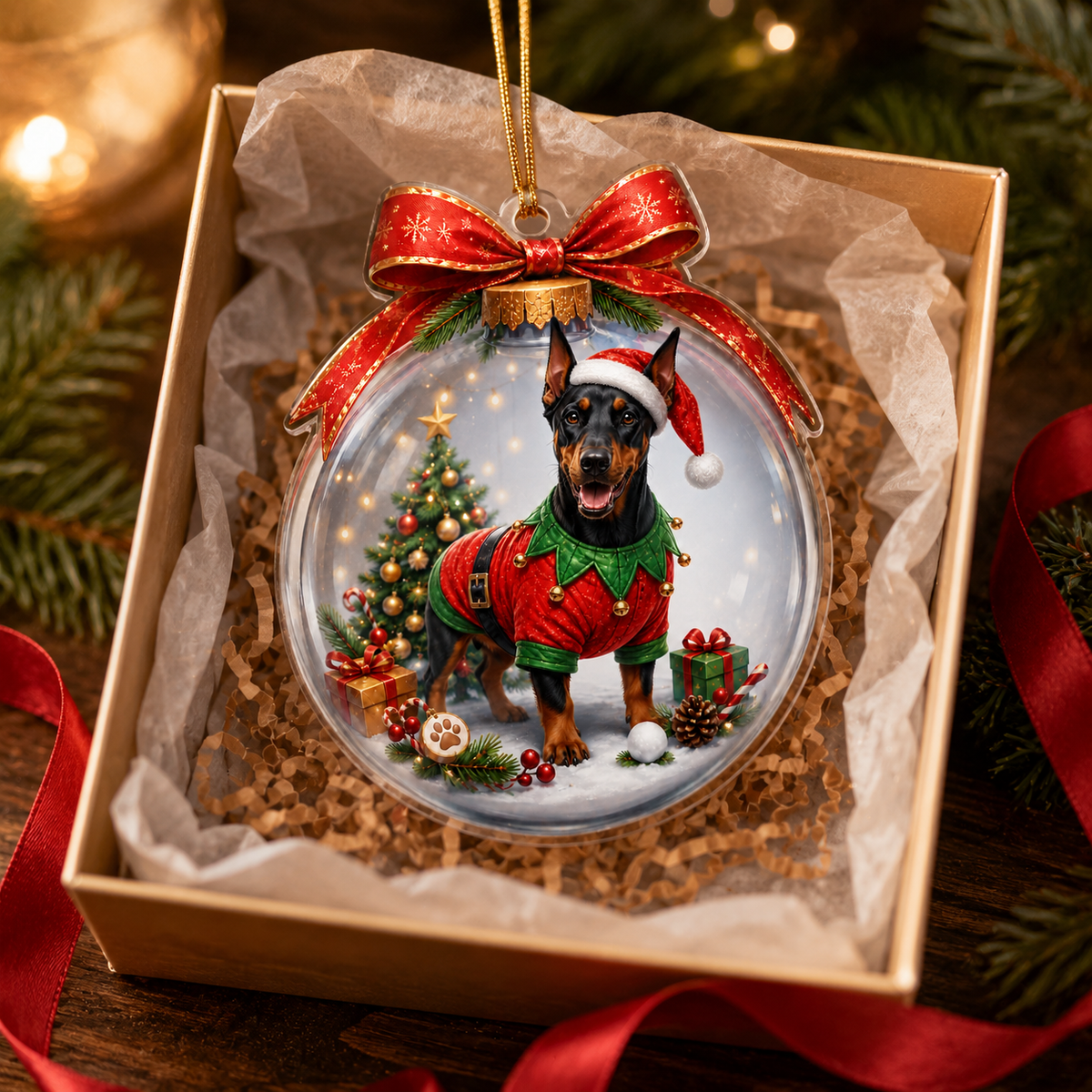 Dog Santa Bauble Ball Doberman Pinscher