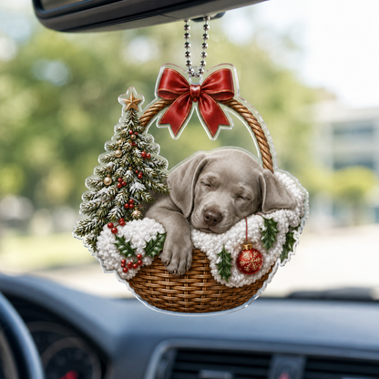 Dog Chrismast With Wicker Basket Weimaraner