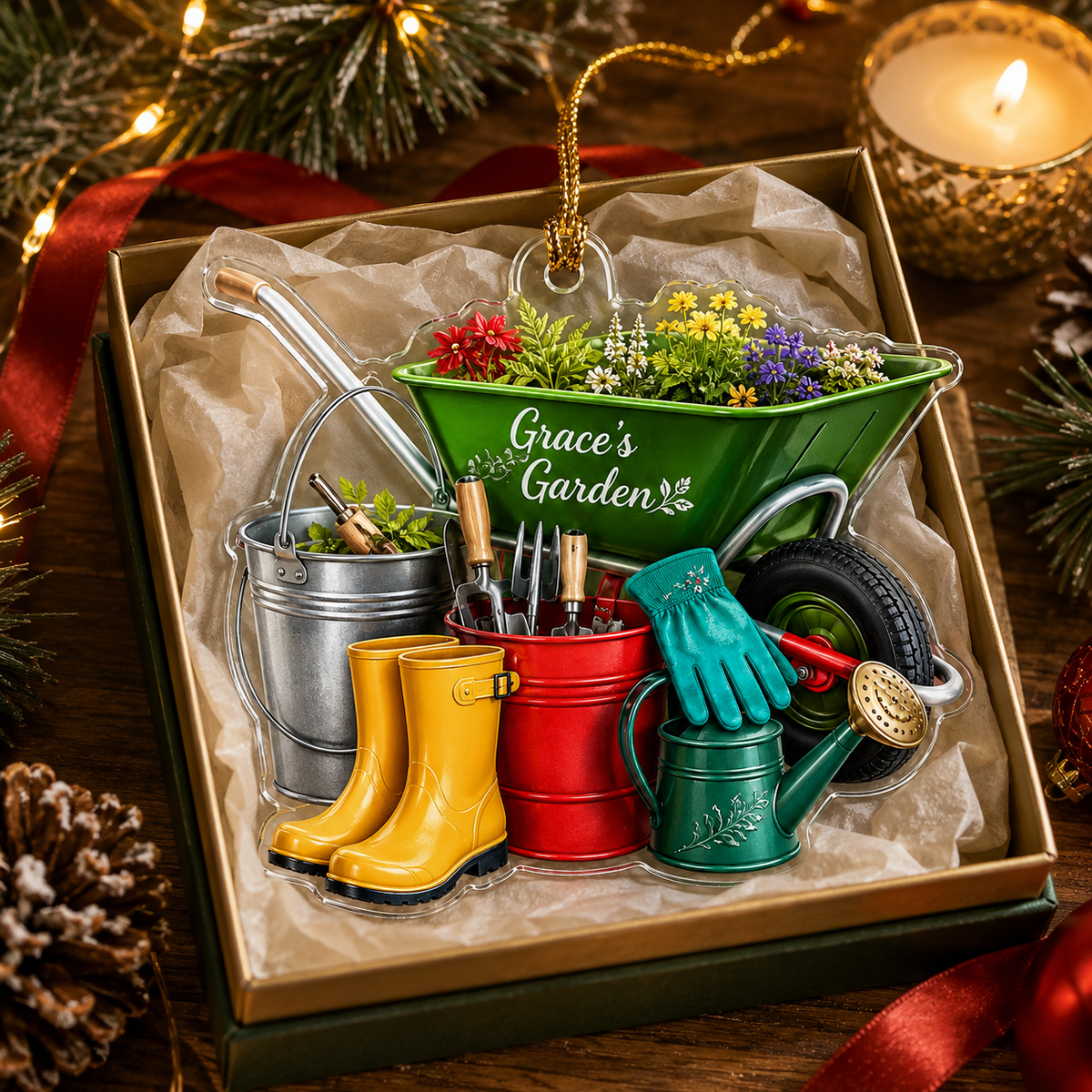 Custom Gardening Holiday Tool Pail Acrylic