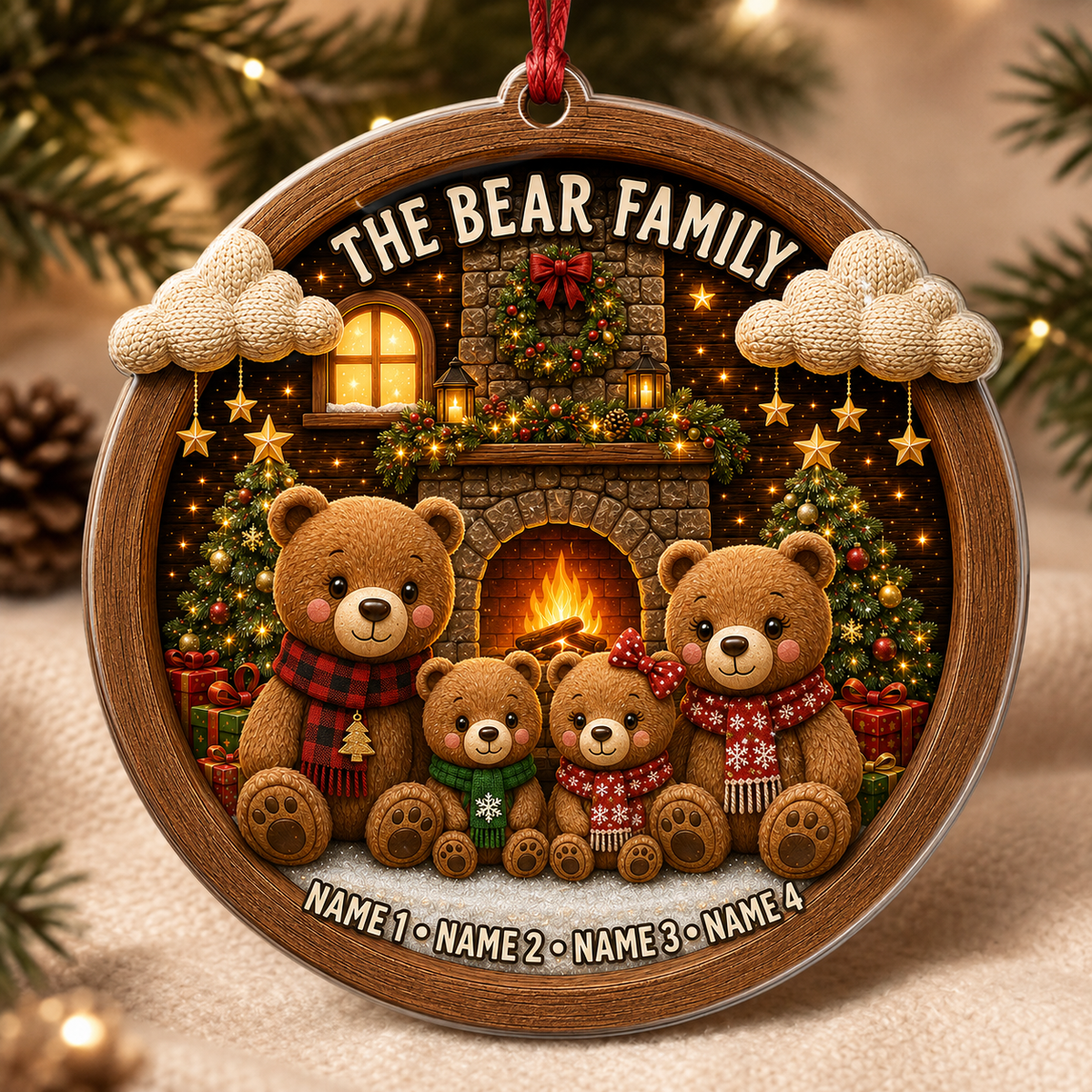 Christmas Family Wood Bear