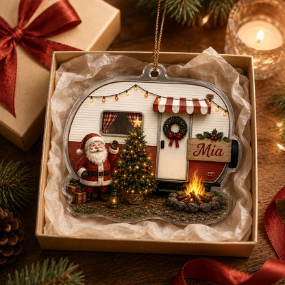 Camping Personalize Acrylic Santa Mobile Home