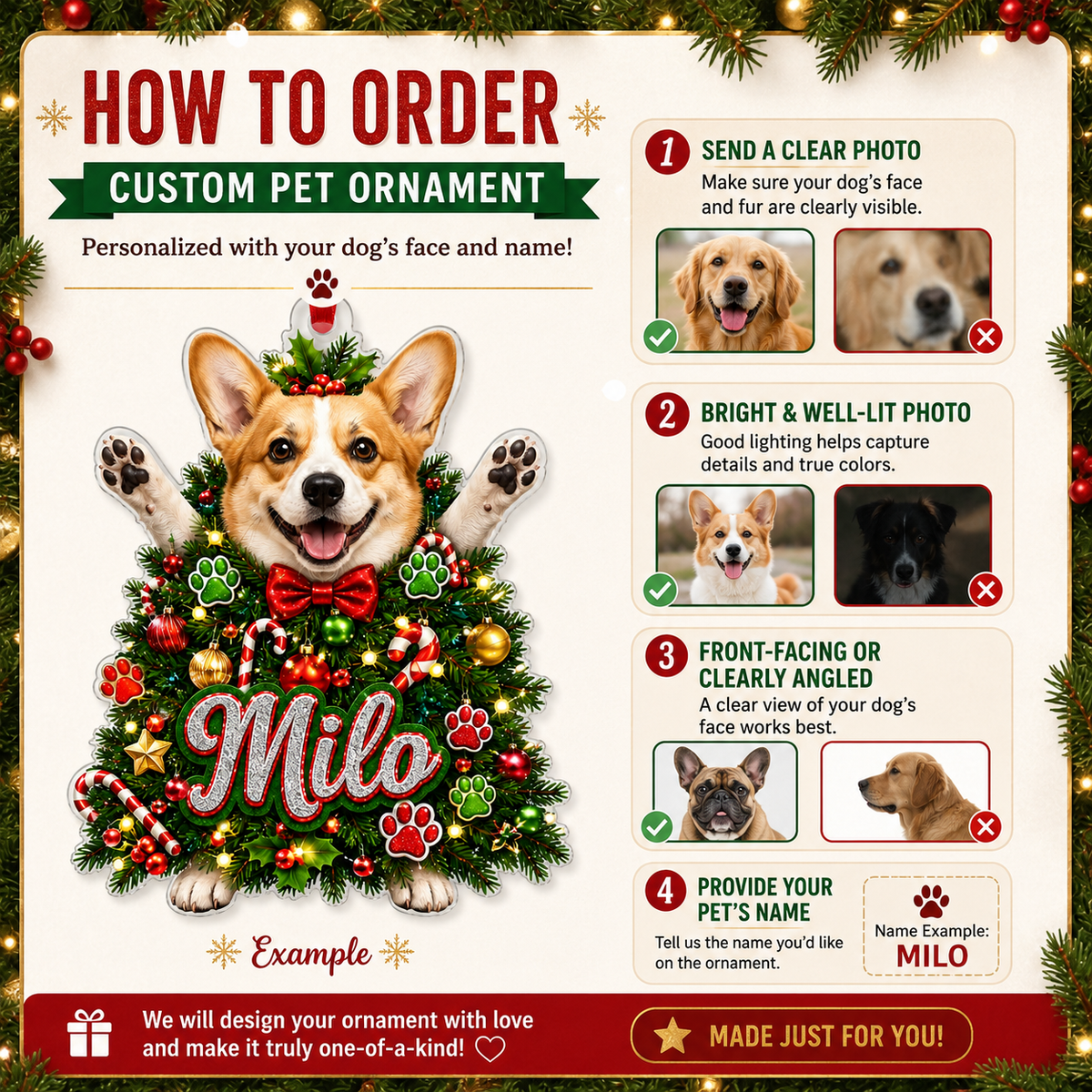 Custom Photo Dog Christmas Style 2