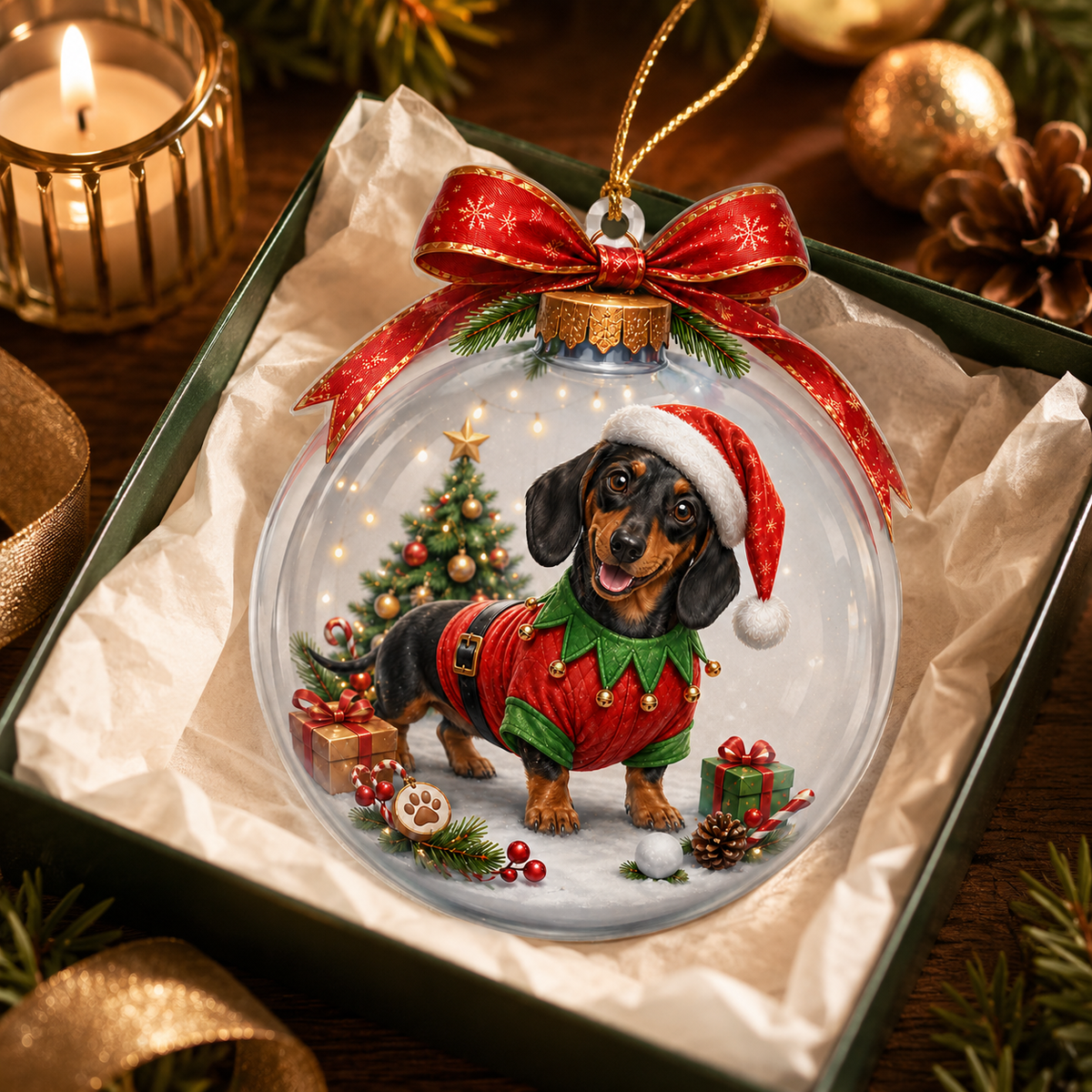 Dog Santa Bauble Ball Dachshund