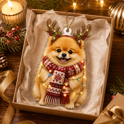 Dog Decor with Antlers & Scarf Pomeranian