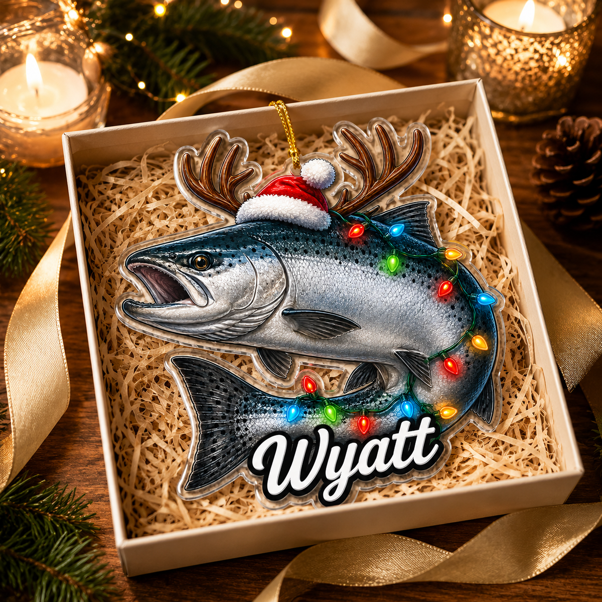Fishing Christmas Lights Atlantic Salmon Acrylic