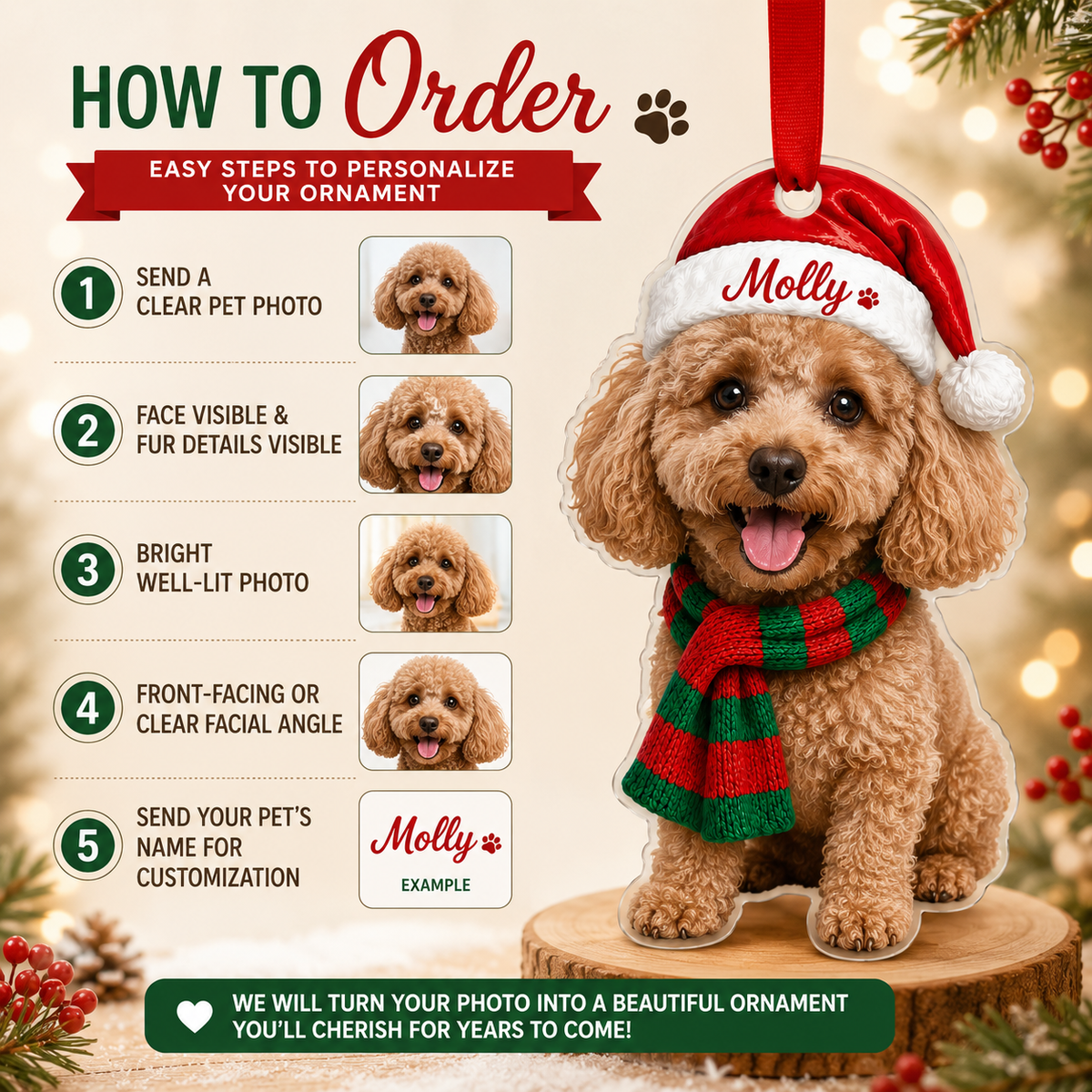 Custom Photo Dog Christmas Style 6