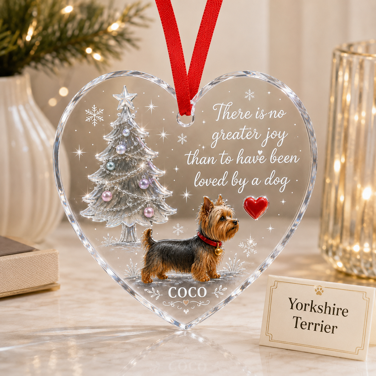 Christmas Glass Dog Yorkshire Terrier