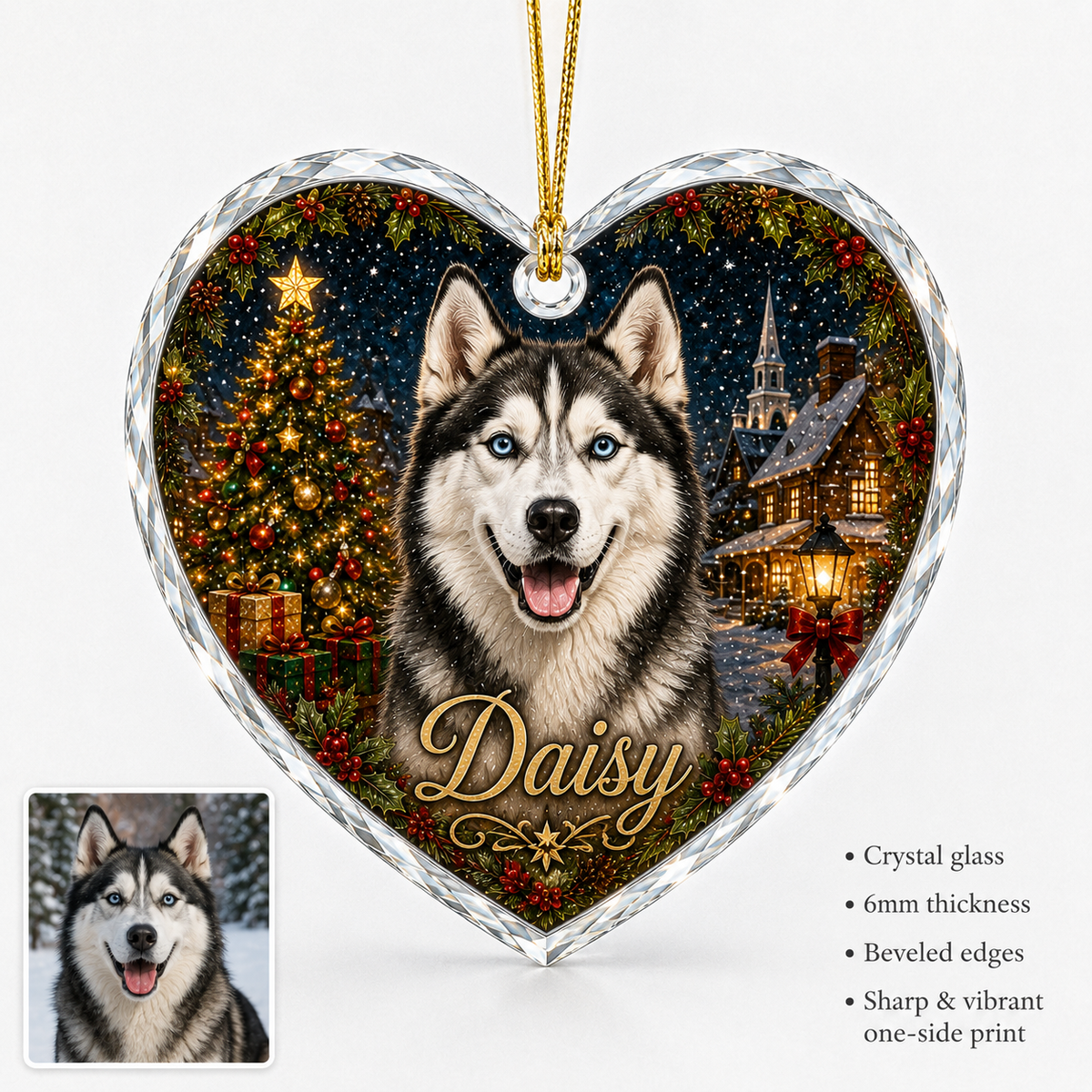 Custom Photo Dog Glass At Christmas Night
