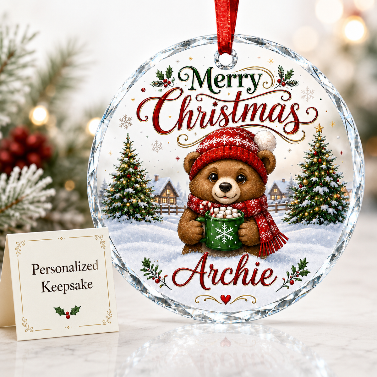 Christmas Glass Animal Bear