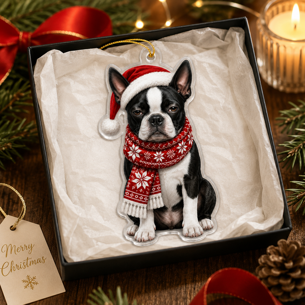 Dog Funny Christmas Boston Terrier