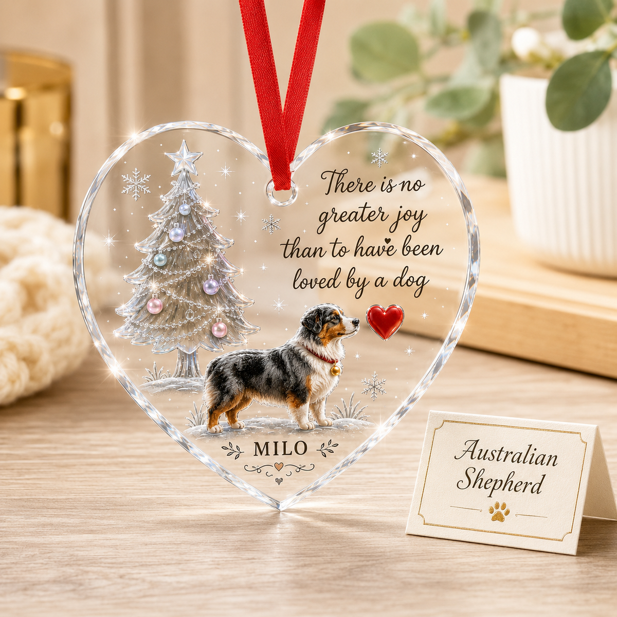 Christmas Glass Dog Australian Shepherd