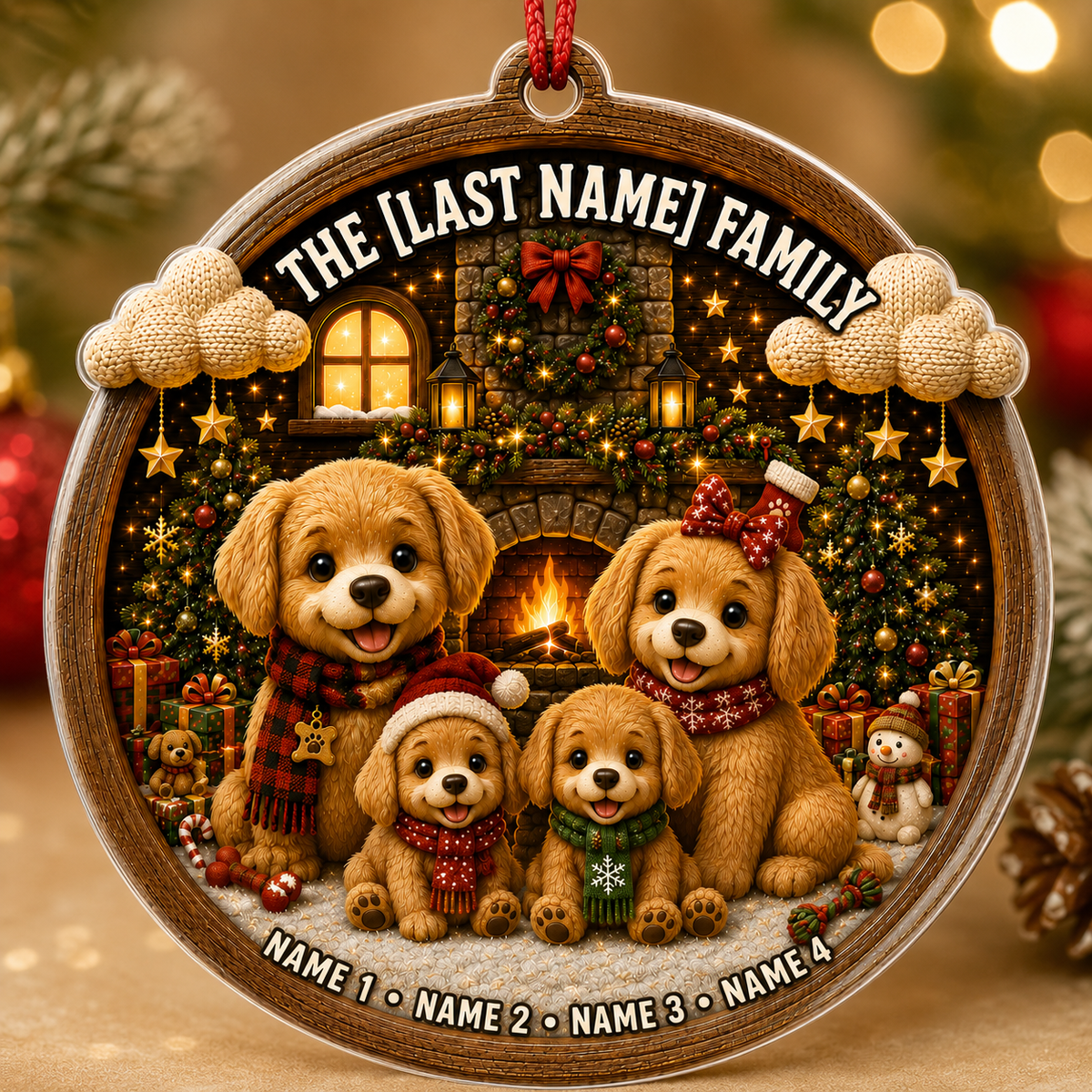 Christmas Family Wood Dog