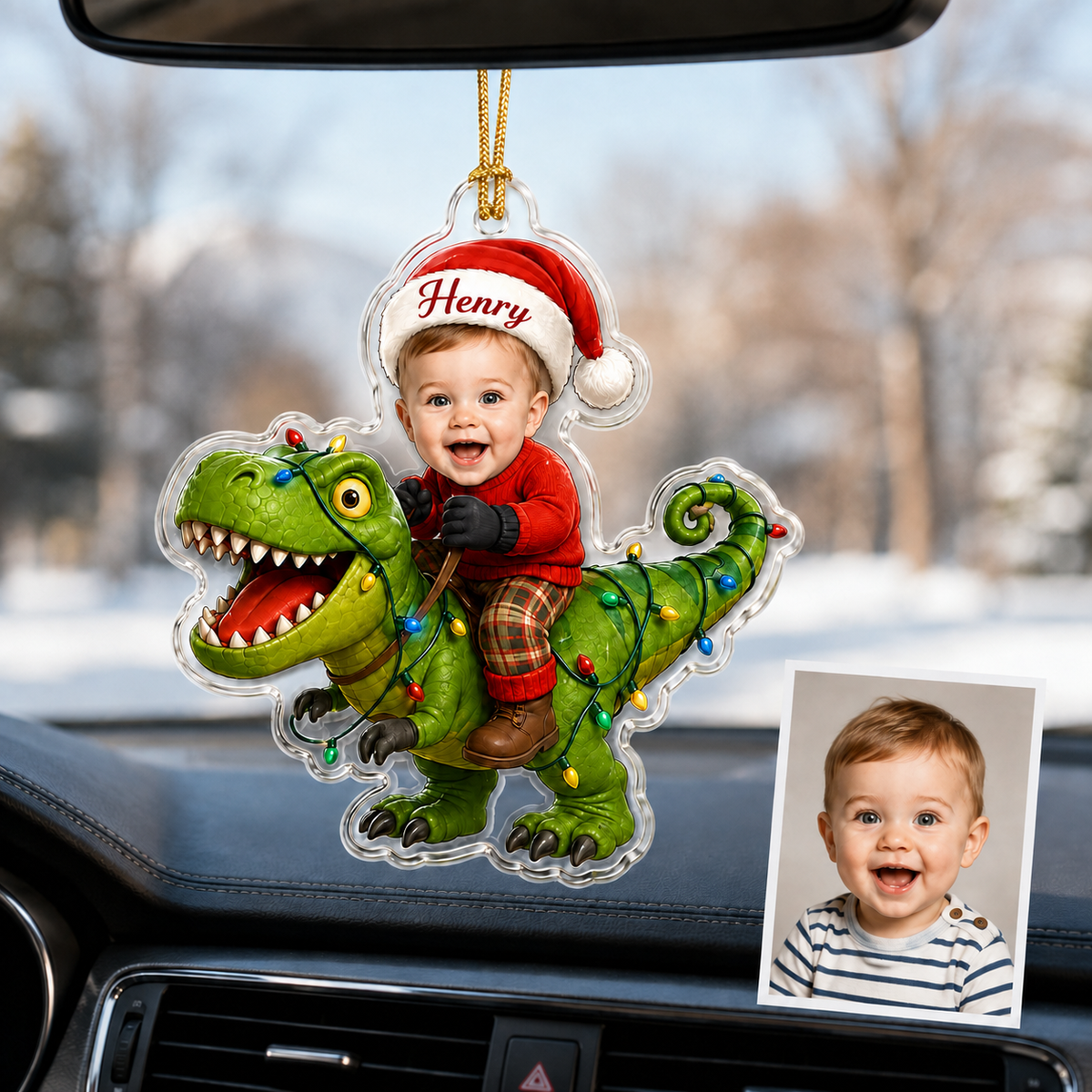 Custom Photo Christmas Dinosaur Baby