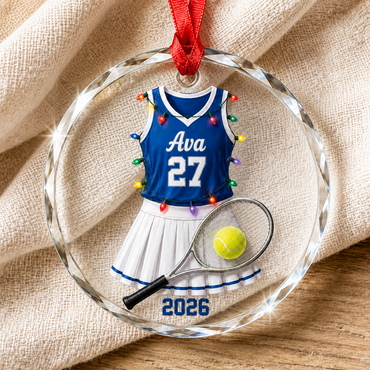 Custom Photo Sport Glass Ornament Tennis Blue Jersey
