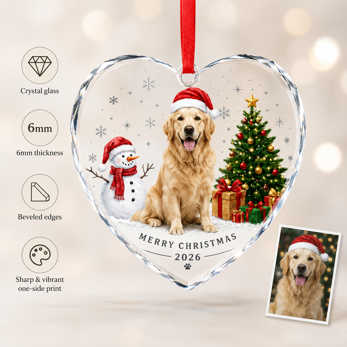 Custom Photo Dog Glass Dog With Snowman